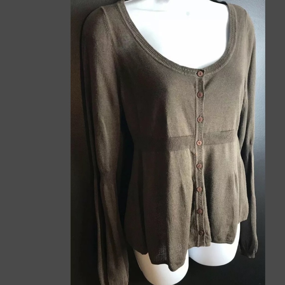 Anthro GUINEVERE Brown Cardigan Sweater Light Knit - Picture 2 of 6